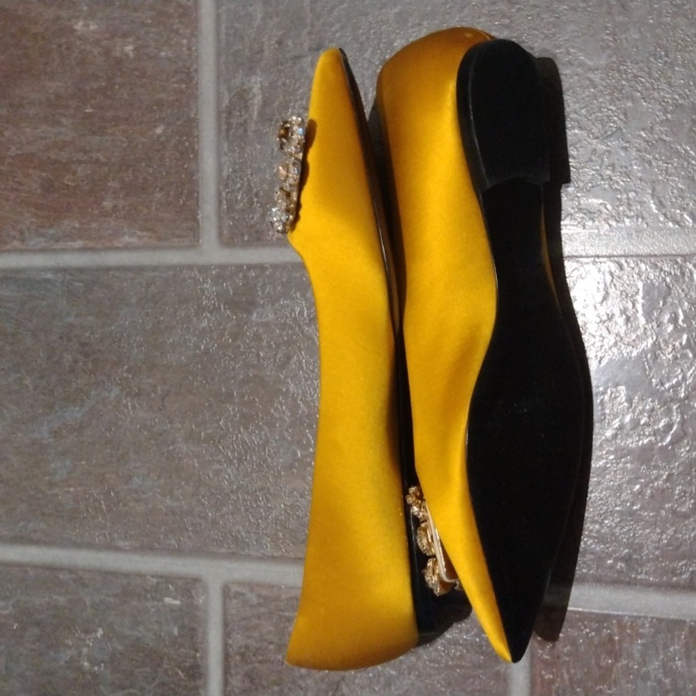 Roger Vivier Flower Strass Crystal embellishment Satin Ginger yellow flat Size35 - Picture 11 of 14